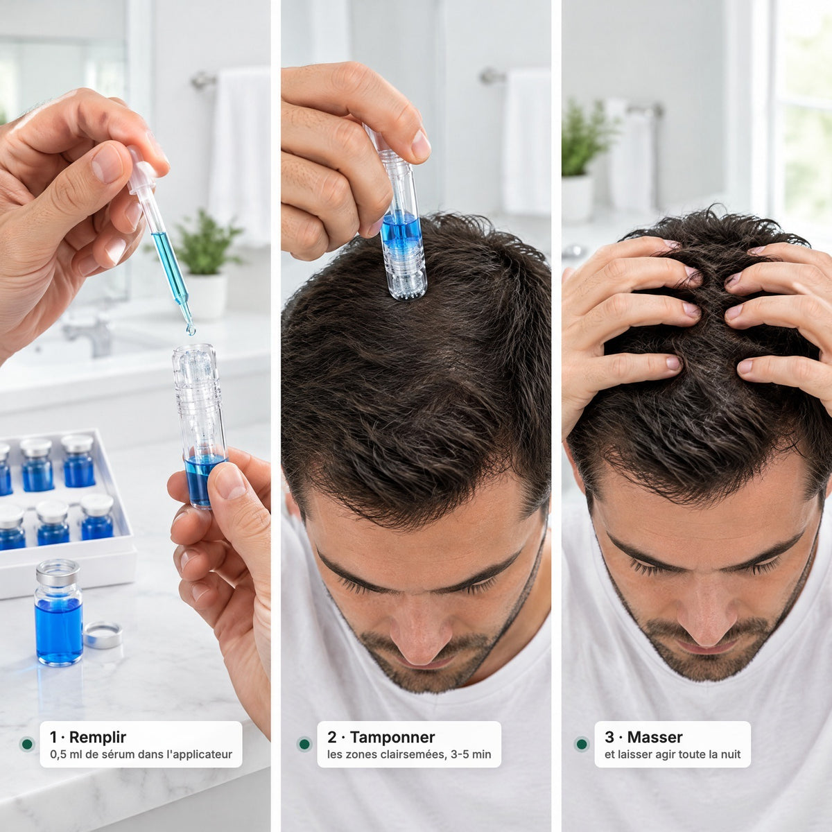 La routine en 3 étapes : remplir, tamponner, masser