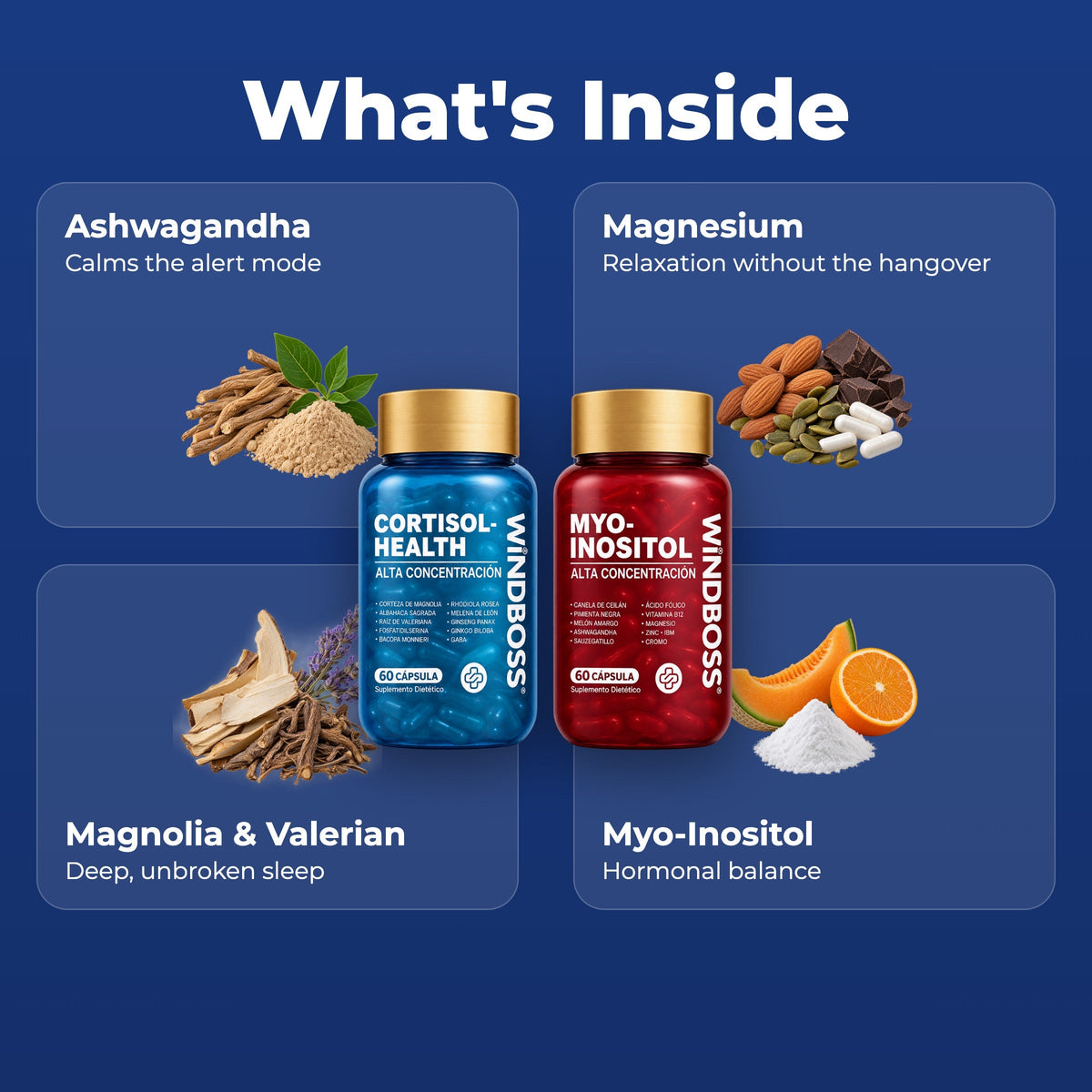 What's inside: ashwagandha, magnesium, myo-inositol, magnolia