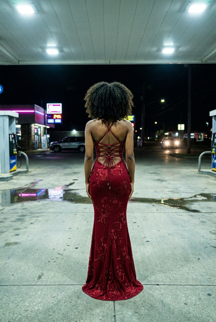 La Perla Rossa red gown back view — ROSSACASA