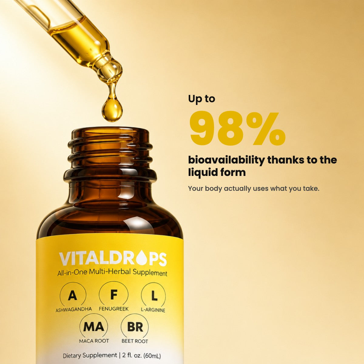 Up to 98% bioavailability thanks to the liquid form